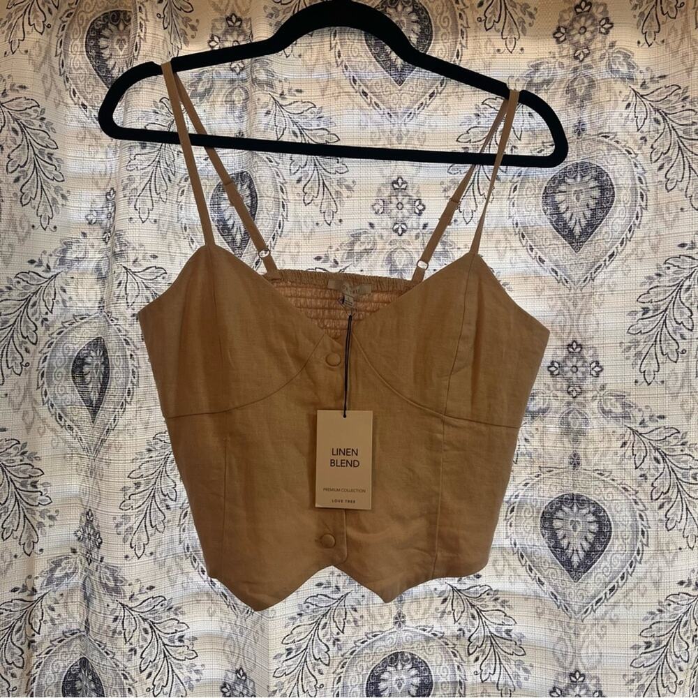 Love‎ Tree Linen Blend Button Front Tank Top Size Large